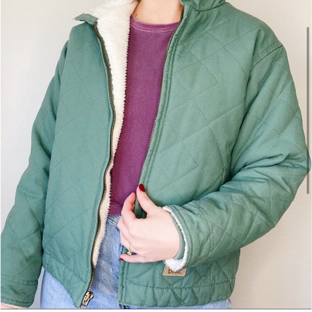 Berne Green Quilted Canvas Fleece Sherpa Lined Zip Up Jacket